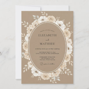 Invitación Boda Corona de Marfil Cálido Grisáceo