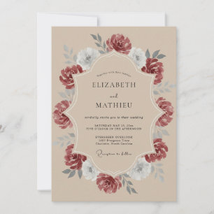 Invitación Boda Corona de Marfil Carmesí