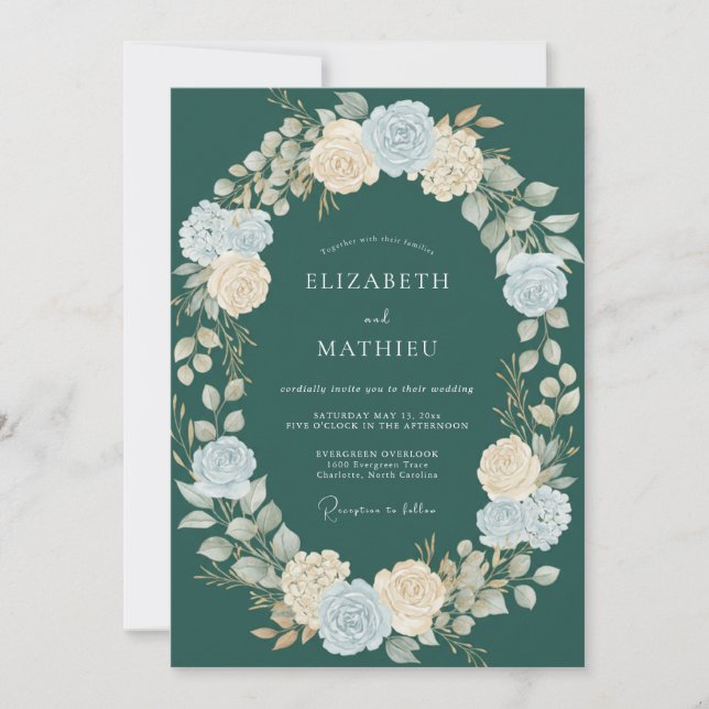 Invitación Boda Corona de Marfil Petrol (Anverso)