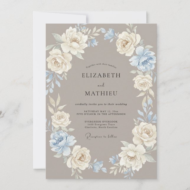 Invitación Boda Corona de Marfil Taupe Pálido (Anverso)