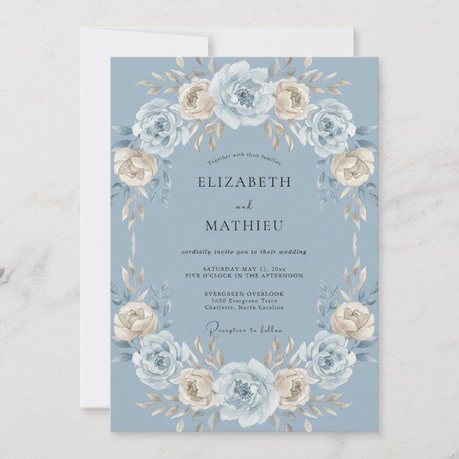 Invitación Boda Corona de Marfil y Centaurea (Anverso)