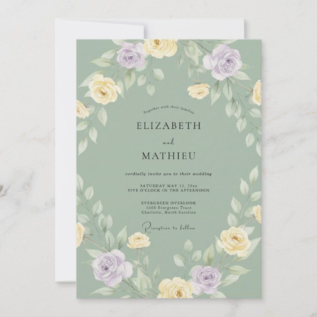 Invitación Boda Corona de Marfil y Malva (Anverso)