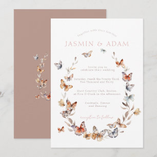 Invitación Boda Corona de Mariposa Rosa Elegante