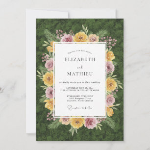 Invitación Boda Corona de Mauve Silenciado Amarillo