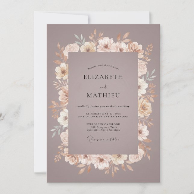 Invitación Boda Corona de Mauve Suave Polvoriento (Anverso)