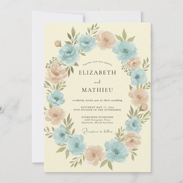 Invitación Boda Corona de Melocotón Aqua Ligero (Anverso)