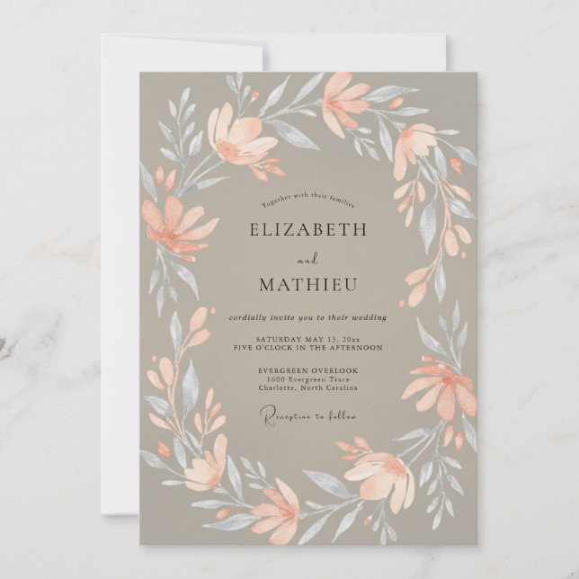Invitación Boda Corona de Melocotón Beige (Anverso)