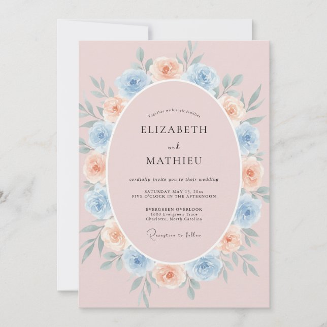 Invitación Boda Corona de Melocotón Cálido Cielo (Anverso)