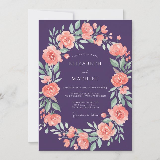 Invitación Boda Corona de Melocotón Ciruela (Anverso)