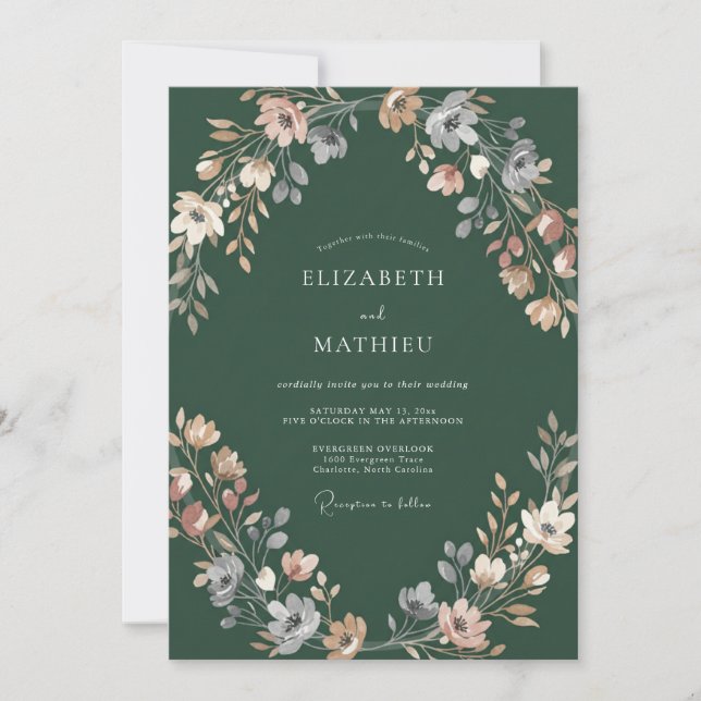 Invitación Boda Corona de Melocotón del Bosque (Anverso)