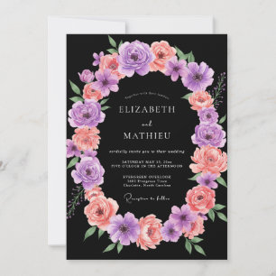 Invitación Boda Corona de Melocotón Púrpura Ónix