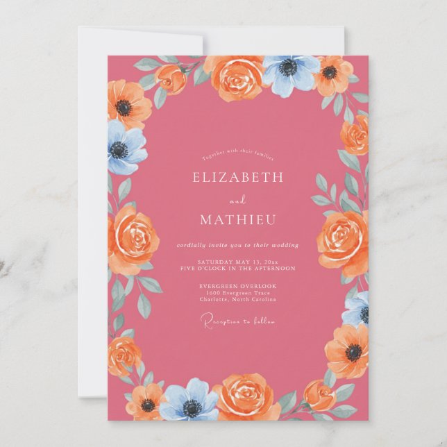 Invitación Boda Corona de Melocotón Rosa Malva Suave (Anverso)