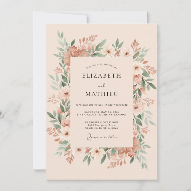Invitación Boda Corona de Melocotón Suave (Anverso)