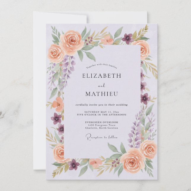 Invitación Boda Corona de Melocotón Suave Periwinkle (Anverso)