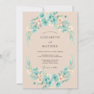 Invitación Boda Corona de Melocotón Turquesa