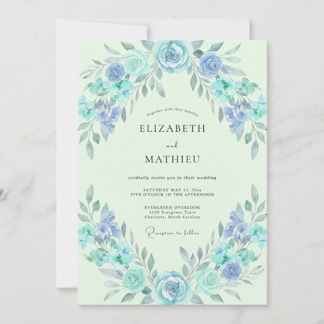 Invitación Boda Corona de Menta Azur (Anverso)
