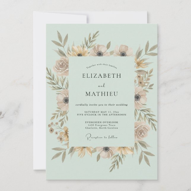 Invitación Boda Corona de Menta con Champán (Anverso)