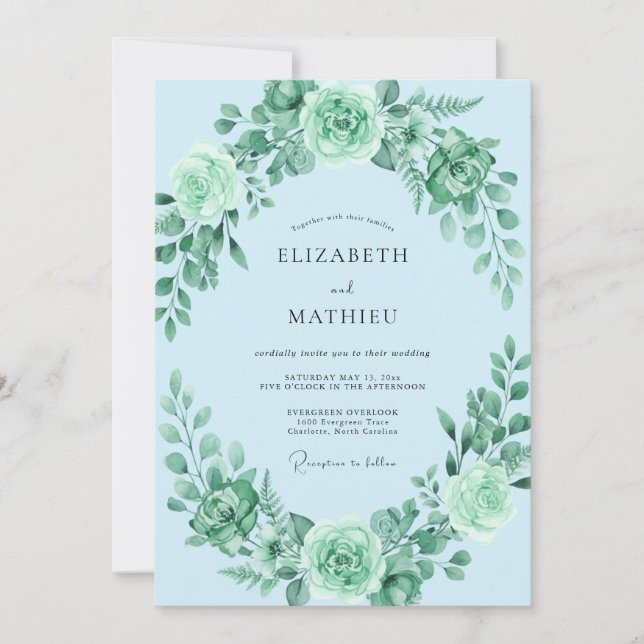 Invitación Boda Corona de Menta en Polvo (Anverso)