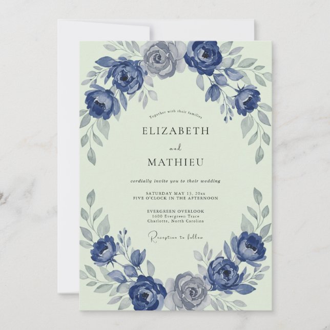 Invitación Boda Corona de Menta Índigo (Anverso)
