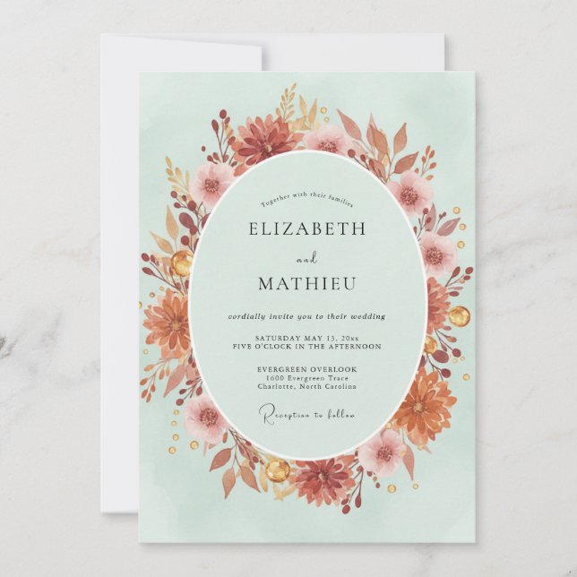 Invitación Boda Corona de Menta Oxidada (Anverso)