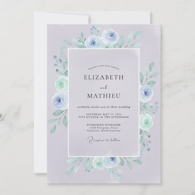Invitación Boda Corona de Menta Periwinkle Tinta (Anverso)
