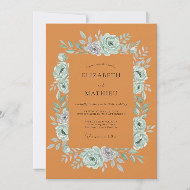 Invitación Boda Corona de Menta Terracota (Anverso)