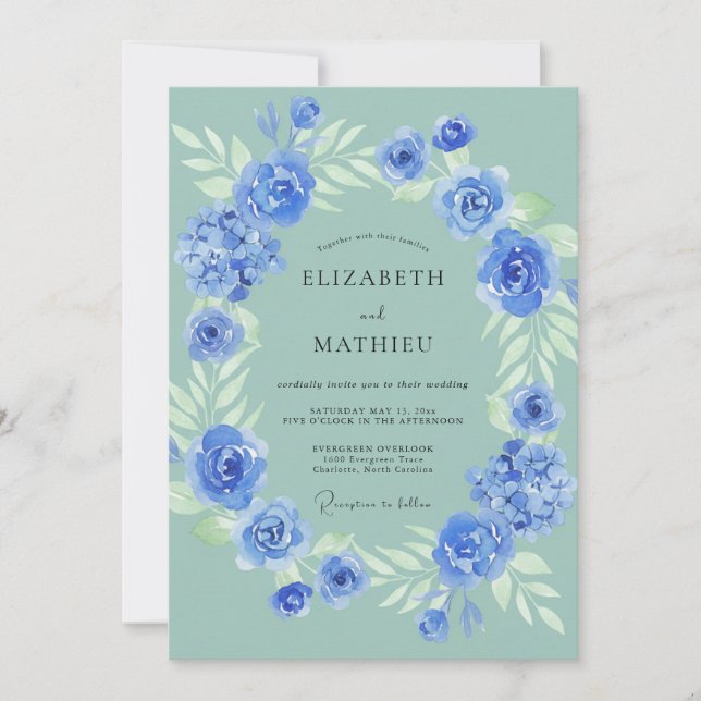 Invitación Boda Corona de Menta y Centaurea (Anverso)