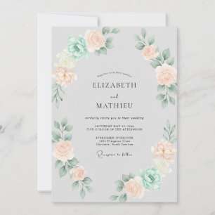 Invitación Boda Corona de Menta y Champán Suave