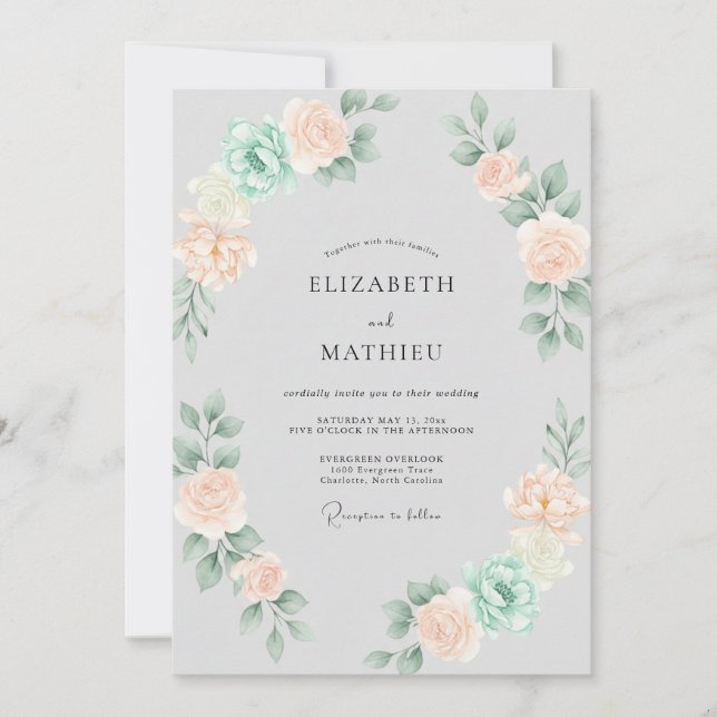 Invitación Boda Corona de Menta y Champán Suave (Anverso)