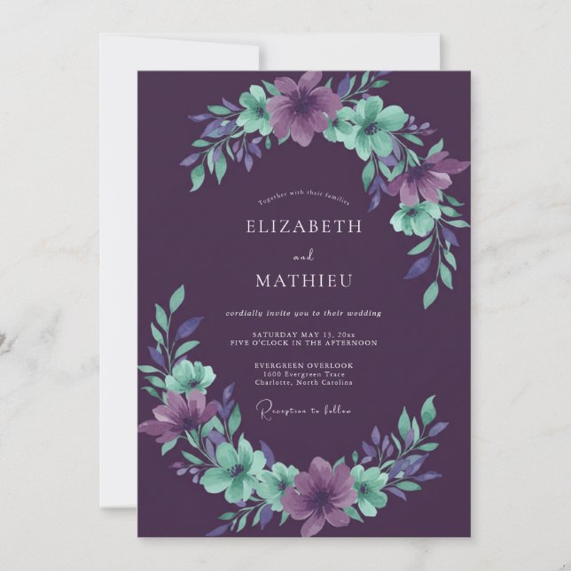 Invitación Boda Corona de Menta y Ciruela (Anverso)
