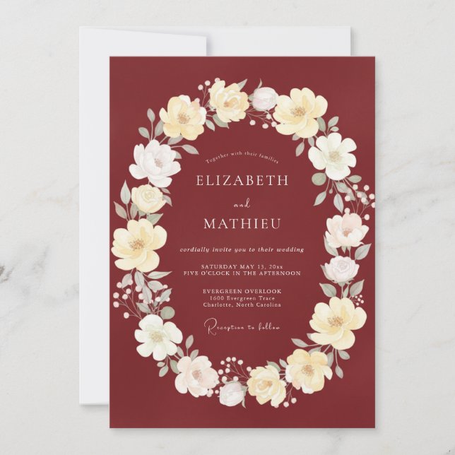 Invitación Boda Corona de Merlot Marfil (Anverso)