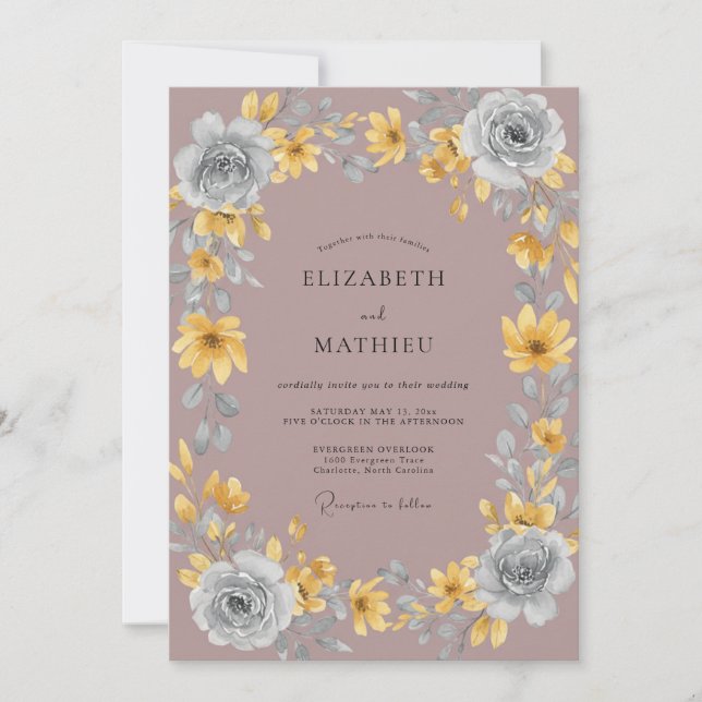 Invitación Boda Corona de Mostaza Malva (Anverso)