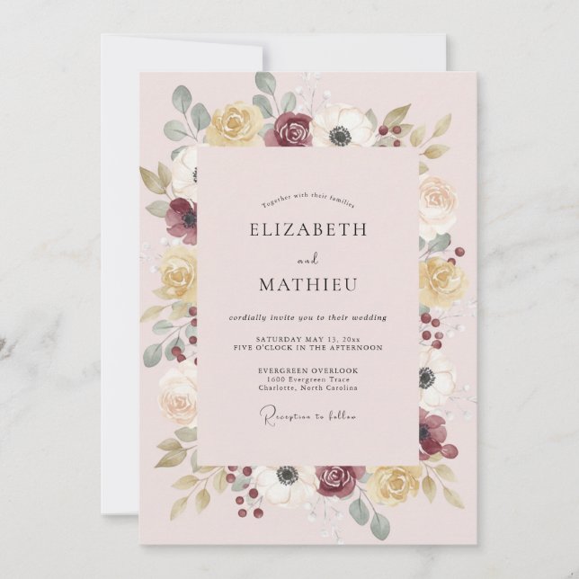 Invitación Boda Corona de Mostaza Rubor (Anverso)