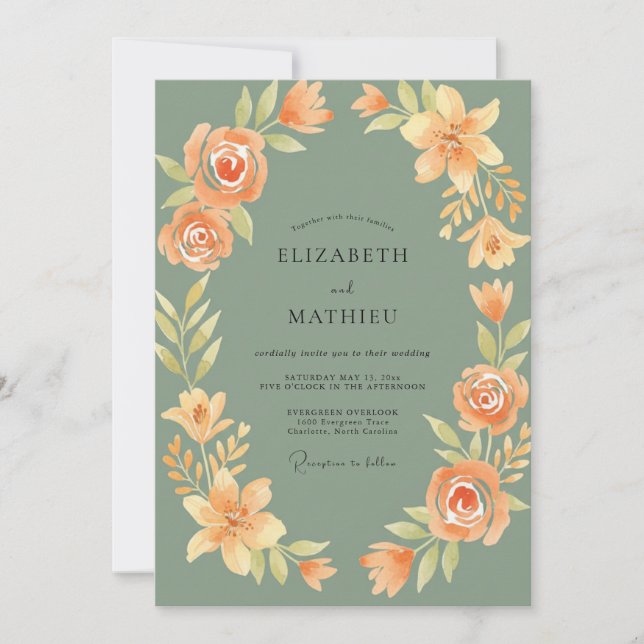 Invitación Boda Corona de Musgo Albaricoque (Anverso)
