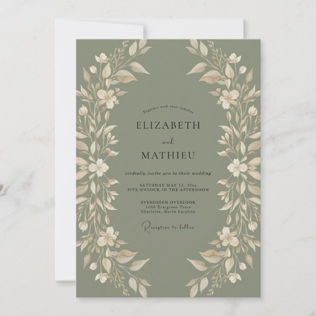 Invitación Boda Corona de Musgo Crema (Anverso)