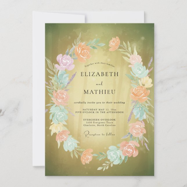 Invitación Boda Corona de Musgo Dorado (Anverso)