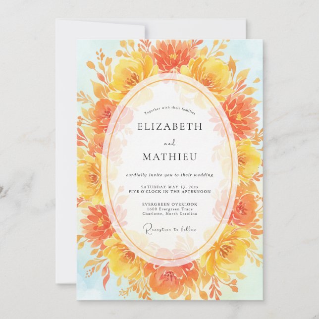 Invitación Boda Corona de Naranja Azafrán (Anverso)