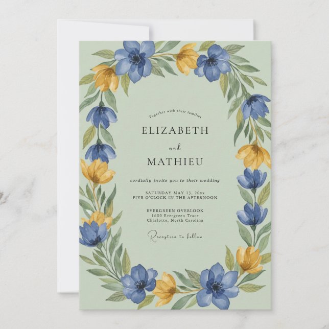 Invitación Boda Corona de Ocra y Centaurea (Anverso)