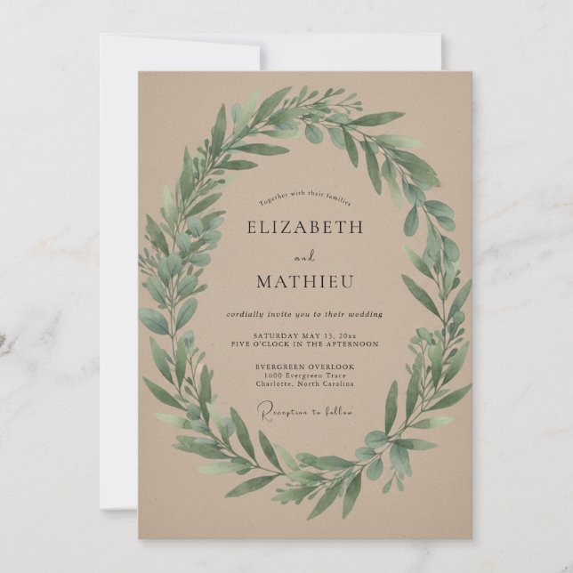 Invitación Boda Corona de Oliva Beige (Anverso)
