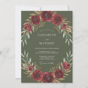 Invitación Boda Corona de Oliva Carmesí