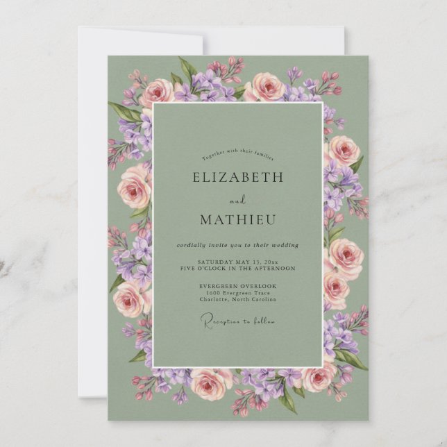 Invitación Boda Corona de Oliva Malva (Anverso)