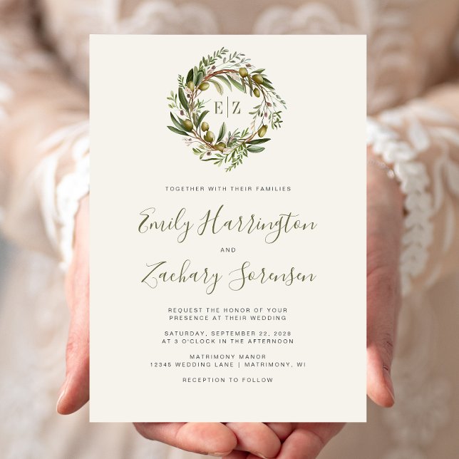 Invitación Boda Corona de Olivo Acuarela Rústica (Subido por el creador)
