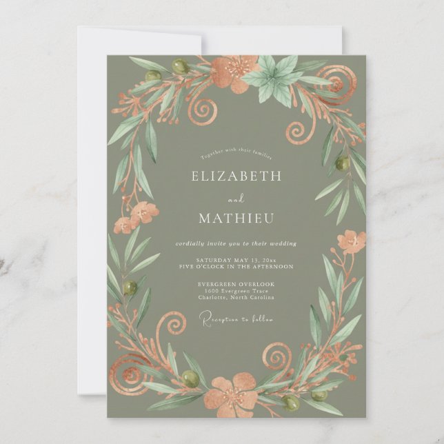 Invitación Boda Corona de Olivo Albaricoque (Anverso)