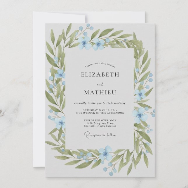 Invitación Boda Corona de Olivo Azul (Anverso)