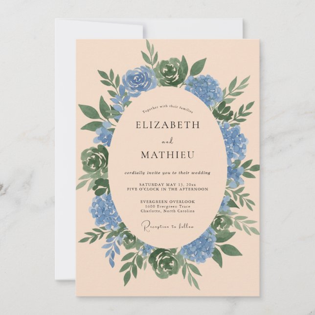 Invitación Boda Corona de Olivo Azul Celeste (Anverso)