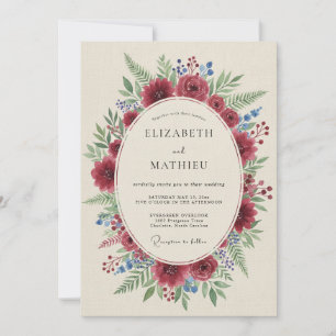 Invitación Boda Corona de Olivo Carmesí