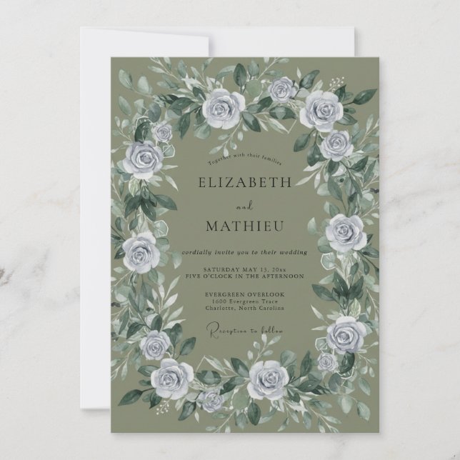 Invitación Boda Corona de Olivo Gris (Anverso)