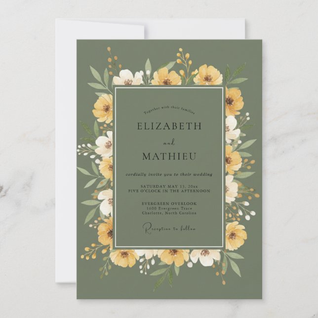 Invitación Boda Corona de Olivo Mostaza (Anverso)