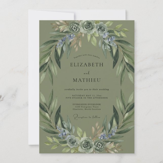 Invitación Boda Corona de Olivo Periwinkle (Anverso)