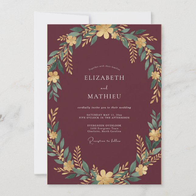 Invitación Boda Corona de Oro Ciruela (Anverso)